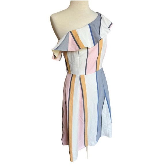 ASOS One Shoulder Ruffle Striped Dress - Picture 7 of 16